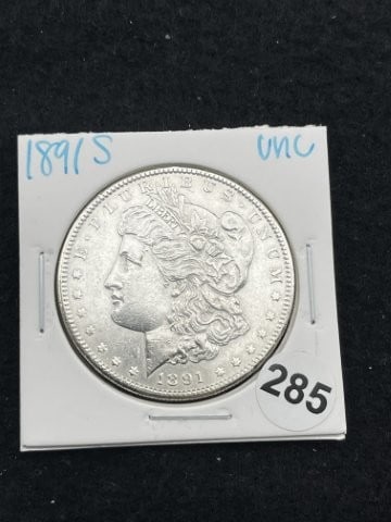 1891 S UNC Morgan Silver Dollar Coin: KEY WORDS: INDIAN ARTIFACT ARTIFACTS ARROWHEAD ARROWHEADS NATIVE AMERICAN MISSISSIPPIAN QUAPAW CADDO POTTERY COINS MORGAN DOLLAR PEACE DOLLAR SILVER COINS. All coins have been Sigma tested for authent