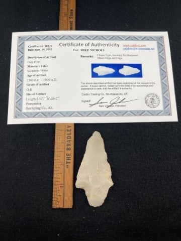 Gary Point with Sam Johnson COA from Hot Springs County, AR Indian Artifact Arrowhead: KEY WORDS: INDIAN ARTIFACT ARTIFACTS ARROWHEAD ARROWHEADS NATIVE AMERICAN MISSISSIPPIAN QUAPAW CADDO POTTERY COINS MORGAN DOLLAR PEACE DOLLAR SILVER COINS. All coins have been Sigma tested for authent