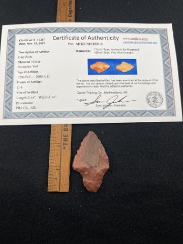 Gary Point with Sam Johnson COA from Pike County, AR Indian Artifact Arrowhead (1 of 6)