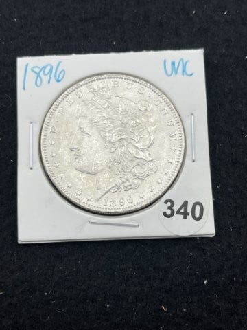 1896 UNC Morgan Silver Dollar Coin: KEY WORDS: INDIAN ARTIFACT ARTIFACTS ARROWHEAD ARROWHEADS NATIVE AMERICAN MISSISSIPPIAN QUAPAW CADDO POTTERY COINS MORGAN DOLLAR PEACE DOLLAR SILVER COINS. All coins have been Sigma tested for authent