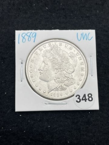1889 UNC Morgan Silver Dollar Coin: KEY WORDS: INDIAN ARTIFACT ARTIFACTS ARROWHEAD ARROWHEADS NATIVE AMERICAN MISSISSIPPIAN QUAPAW CADDO POTTERY COINS MORGAN DOLLAR PEACE DOLLAR SILVER COINS. All coins have been Sigma tested for authent