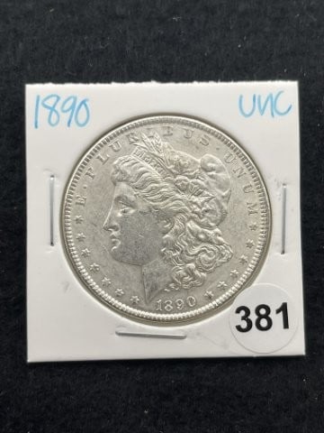 1890 UNC Morgan Silver Dollar Coin: KEY WORDS: INDIAN ARTIFACT ARTIFACTS ARROWHEAD ARROWHEADS NATIVE AMERICAN MISSISSIPPIAN QUAPAW CADDO POTTERY COINS MORGAN DOLLAR PEACE DOLLAR SILVER COINS. All coins have been Sigma tested for authent