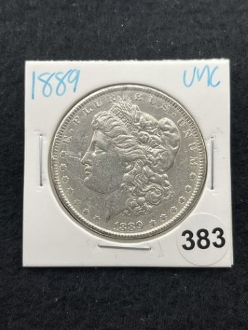 1889 UNC Morgan Silver Dollar Coin: KEY WORDS: INDIAN ARTIFACT ARTIFACTS ARROWHEAD ARROWHEADS NATIVE AMERICAN MISSISSIPPIAN QUAPAW CADDO POTTERY COINS MORGAN DOLLAR PEACE DOLLAR SILVER COINS. All coins have been Sigma tested for authent