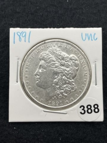 1891 UNC Morgan Silver Dollar Coin: KEY WORDS: INDIAN ARTIFACT ARTIFACTS ARROWHEAD ARROWHEADS NATIVE AMERICAN MISSISSIPPIAN QUAPAW CADDO POTTERY COINS MORGAN DOLLAR PEACE DOLLAR SILVER COINS. All coins have been Sigma tested for authent