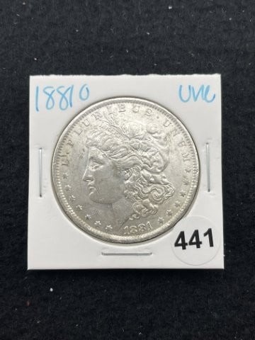 1881 O UNC Morgan Silver Dollar Coin: KEY WORDS: INDIAN ARTIFACT ARTIFACTS ARROWHEAD ARROWHEADS NATIVE AMERICAN MISSISSIPPIAN QUAPAW CADDO POTTERY COINS MORGAN DOLLAR PEACE DOLLAR SILVER COINS. All coins have been Sigma tested for authent