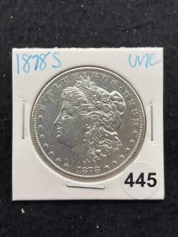 1878 S UNC Morgan Silver Dollar Coin: KEY WORDS: INDIAN ARTIFACT ARTIFACTS ARROWHEAD ARROWHEADS NATIVE AMERICAN MISSISSIPPIAN QUAPAW CADDO POTTERY COINS MORGAN DOLLAR PEACE DOLLAR SILVER COINS. All coins have been Sigma tested for authent