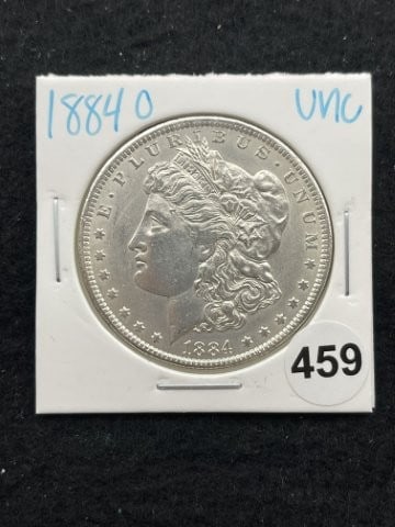 1884 O UNC Morgan Silver Dollar Coin: KEY WORDS: INDIAN ARTIFACT ARTIFACTS ARROWHEAD ARROWHEADS NATIVE AMERICAN MISSISSIPPIAN QUAPAW CADDO POTTERY COINS MORGAN DOLLAR PEACE DOLLAR SILVER COINS. All coins have been Sigma tested for authent