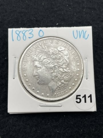 1883 O UNC Morgan Silver Dollar Coin: KEY WORDS: INDIAN ARTIFACT ARTIFACTS ARROWHEAD ARROWHEADS NATIVE AMERICAN MISSISSIPPIAN QUAPAW CADDO POTTERY COINS MORGAN DOLLAR PEACE DOLLAR SILVER COINS. All coins have been Sigma tested for authent