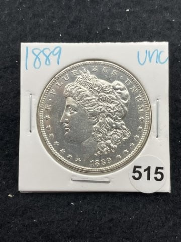 1889 UNC Morgan Silver Dollar Coin: KEY WORDS: INDIAN ARTIFACT ARTIFACTS ARROWHEAD ARROWHEADS NATIVE AMERICAN MISSISSIPPIAN QUAPAW CADDO POTTERY COINS MORGAN DOLLAR PEACE DOLLAR SILVER COINS. All coins have been Sigma tested for authent