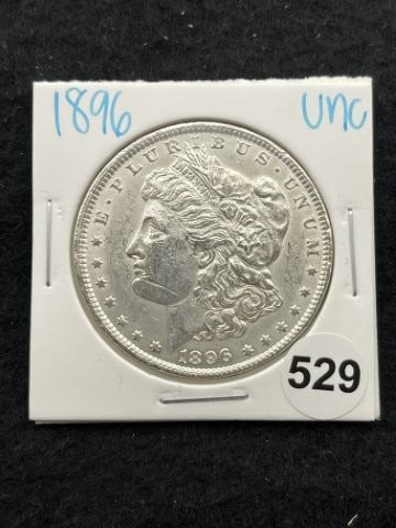1896 UNC Morgan Silver Dollar Coin: KEY WORDS: INDIAN ARTIFACT ARTIFACTS ARROWHEAD ARROWHEADS NATIVE AMERICAN MISSISSIPPIAN QUAPAW CADDO POTTERY COINS MORGAN DOLLAR PEACE DOLLAR SILVER COINS. All coins have been Sigma tested for authent