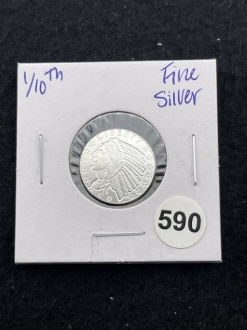 1/10th Fine Silver Coin: KEY WORDS: INDIAN ARTIFACT ARTIFACTS ARROWHEAD ARROWHEADS NATIVE AMERICAN MISSISSIPPIAN QUAPAW CADDO POTTERY COINS MORGAN DOLLAR PEACE DOLLAR SILVER COINS. All coins have been Sigma tested for