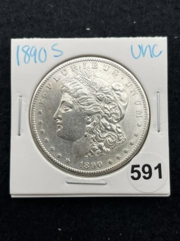 1890 S UNC Morgan Silver Dollar Coin: KEY WORDS: INDIAN ARTIFACT ARTIFACTS ARROWHEAD ARROWHEADS NATIVE AMERICAN MISSISSIPPIAN QUAPAW CADDO POTTERY COINS MORGAN DOLLAR PEACE DOLLAR SILVER COINS. All coins have been Sigma tested for