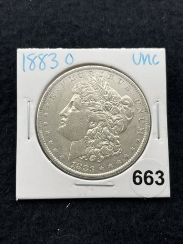 1883 O UNC Morgan Silver Dollar Coin: KEY WORDS: INDIAN ARTIFACT ARTIFACTS ARROWHEAD ARROWHEADS NATIVE AMERICAN MISSISSIPPIAN QUAPAW CADDO POTTERY COINS MORGAN DOLLAR PEACE DOLLAR SILVER COINS. All coins have been Sigma tested for authent