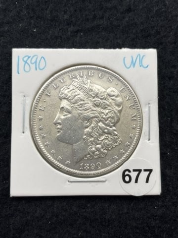 1890 UNC Morgan Silver Dollar Coin: KEY WORDS: INDIAN ARTIFACT ARTIFACTS ARROWHEAD ARROWHEADS NATIVE AMERICAN MISSISSIPPIAN QUAPAW CADDO POTTERY COINS MORGAN DOLLAR PEACE DOLLAR SILVER COINS. All coins have been Sigma tested for authent
