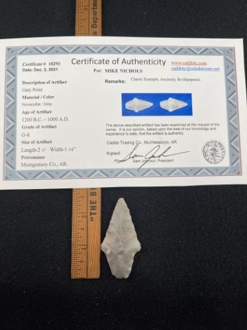 Gary Point with Sam Johnson COA from Montgomery County, AR Indian Artifact Arrowhead (1 of 6)