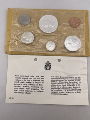 1964 Canadian Mint Coin Proof Set: KEY WORDS: INDIAN ARTIFACT ARTIFACTS ARROWHEAD ARROWHEADS NATIVE AMERICAN MISSISSIPPIAN QUAPAW CADDO POTTERY COINS MORGAN DOLLAR PEACE DOLLAR SILVER COINS. All coins have been Sigma tested for authent