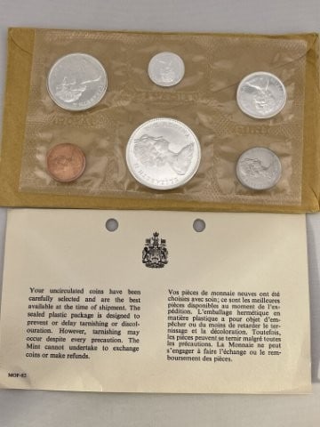 1867 - 1967 Canadian Mint Coin Proof Set: KEY WORDS: INDIAN ARTIFACT ARTIFACTS ARROWHEAD ARROWHEADS NATIVE AMERICAN MISSISSIPPIAN QUAPAW CADDO POTTERY COINS MORGAN DOLLAR PEACE DOLLAR SILVER COINS. All coins have been Sigma tested for authent