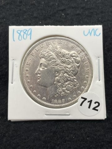 1889 UNC Morgan Silver Dollar Coin: KEY WORDS: INDIAN ARTIFACT ARTIFACTS ARROWHEAD ARROWHEADS NATIVE AMERICAN MISSISSIPPIAN QUAPAW CADDO POTTERY COINS MORGAN DOLLAR PEACE DOLLAR SILVER COINS. All coins have been Sigma tested for authent
