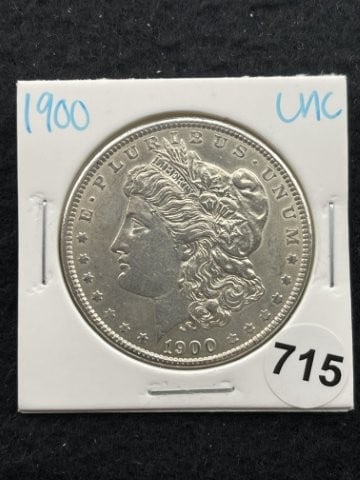 1900 UNC Morgan Silver Dollar Coin: KEY WORDS: INDIAN ARTIFACT ARTIFACTS ARROWHEAD ARROWHEADS NATIVE AMERICAN MISSISSIPPIAN QUAPAW CADDO POTTERY COINS MORGAN DOLLAR PEACE DOLLAR SILVER COINS. All coins have been Sigma tested for authent