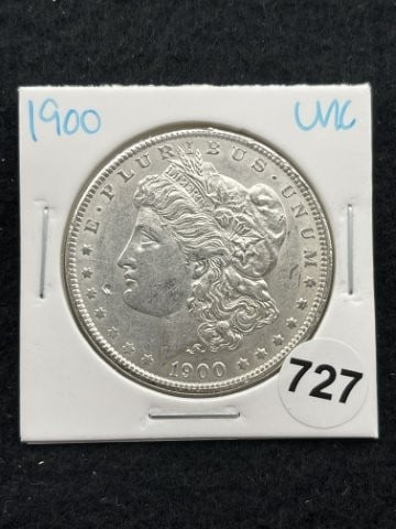 1900 UNC Morgan Silver Dollar Coin: KEY WORDS: INDIAN ARTIFACT ARTIFACTS ARROWHEAD ARROWHEADS NATIVE AMERICAN MISSISSIPPIAN QUAPAW CADDO POTTERY COINS MORGAN DOLLAR PEACE DOLLAR SILVER COINS. All coins have been Sigma tested for authent