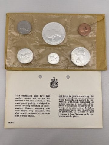1964 Canadian Mint Coin Proof Set: KEY WORDS: INDIAN ARTIFACT ARTIFACTS ARROWHEAD ARROWHEADS NATIVE AMERICAN MISSISSIPPIAN QUAPAW CADDO POTTERY COINS MORGAN DOLLAR PEACE DOLLAR SILVER COINS. All coins have been Sigma tested for authent