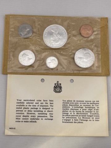1964 Canadian Mint Coin Proof Set: KEY WORDS: INDIAN ARTIFACT ARTIFACTS ARROWHEAD ARROWHEADS NATIVE AMERICAN MISSISSIPPIAN QUAPAW CADDO POTTERY COINS MORGAN DOLLAR PEACE DOLLAR SILVER COINS. All coins have been Sigma tested for authent