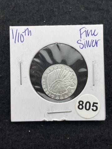 1/10th Fine Silver Coin: KEY WORDS: INDIAN ARTIFACT ARTIFACTS ARROWHEAD ARROWHEADS NATIVE AMERICAN MISSISSIPPIAN QUAPAW CADDO POTTERY COINS MORGAN DOLLAR PEACE DOLLAR SILVER COINS. All coins have been Sigma tested for authent