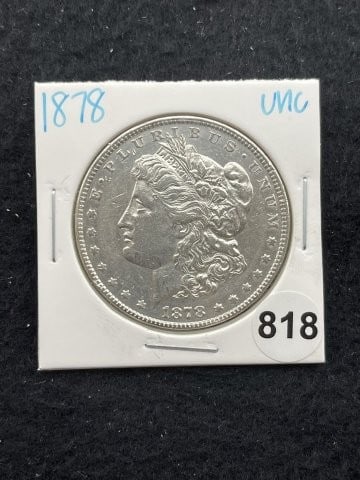1878 UNC Morgan Silver Dollar Coin: KEY WORDS: INDIAN ARTIFACT ARTIFACTS ARROWHEAD ARROWHEADS NATIVE AMERICAN MISSISSIPPIAN QUAPAW CADDO POTTERY COINS MORGAN DOLLAR PEACE DOLLAR SILVER COINS. All coins have been Sigma tested for authent