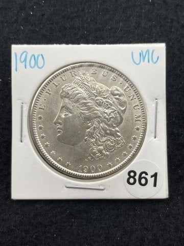 1900 UNC Morgan Silver Dollar Coin: KEY WORDS: INDIAN ARTIFACT ARTIFACTS ARROWHEAD ARROWHEADS NATIVE AMERICAN MISSISSIPPIAN QUAPAW CADDO POTTERY COINS MORGAN DOLLAR PEACE DOLLAR SILVER COINS. All coins have been Sigma tested for authent