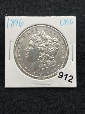 1896 UNC Morgan Silver Dollar Coin: KEY WORDS: INDIAN ARTIFACT ARTIFACTS ARROWHEAD ARROWHEADS NATIVE AMERICAN MISSISSIPPIAN QUAPAW CADDO POTTERY COINS MORGAN DOLLAR PEACE DOLLAR SILVER COINS. All coins have been Sigma tested for authent