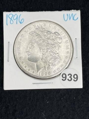 1896 UNC Morgan Silver Dollar Coin: KEY WORDS: INDIAN ARTIFACT ARTIFACTS ARROWHEAD ARROWHEADS NATIVE AMERICAN MISSISSIPPIAN QUAPAW CADDO POTTERY COINS MORGAN DOLLAR PEACE DOLLAR SILVER COINS. All coins have been Sigma tested for authent
