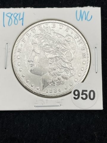 1884 UNC Morgan Silver Dollar Coin: KEY WORDS: INDIAN ARTIFACT ARTIFACTS ARROWHEAD ARROWHEADS NATIVE AMERICAN MISSISSIPPIAN QUAPAW CADDO POTTERY COINS MORGAN DOLLAR PEACE DOLLAR SILVER COINS. All coins have been Sigma tested for authent