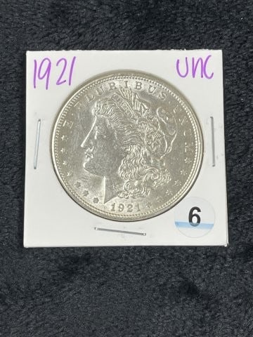 1921 UNC Morgan Silver Dollar Coin: KEY WORDS: INDIAN ARTIFACT ARTIFACTS ARROWHEAD ARROWHEADS NATIVE AMERICAN MISSISSIPPIAN QUAPAW CADDO POTTERY COINS MORGAN DOLLAR PEACE DOLLAR SILVER COINS. All coins have been Sigma tested for authent