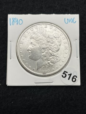 1890 UNC Morgan Silver Dollar Coin: KEY WORDS: INDIAN ARTIFACT ARTIFACTS ARROWHEAD ARROWHEADS NATIVE AMERICAN MISSISSIPPIAN QUAPAW CADDO POTTERY COINS MORGAN DOLLAR PEACE DOLLAR SILVER COINS. All coins have been Sigma tested for authent