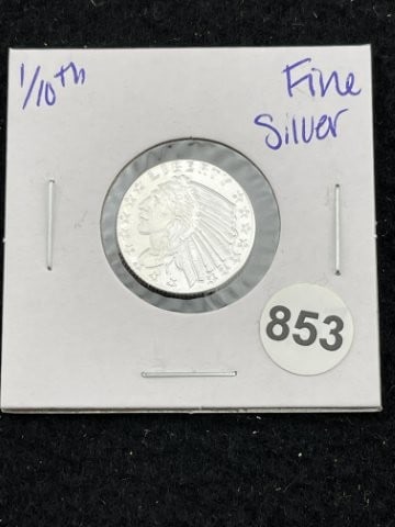 1/10th Fine Silver Coin: KEY WORDS: INDIAN ARTIFACT ARTIFACTS ARROWHEAD ARROWHEADS NATIVE AMERICAN MISSISSIPPIAN QUAPAW CADDO POTTERY COINS MORGAN DOLLAR PEACE DOLLAR SILVER COINS. All coins have been Sigma tested for authent
