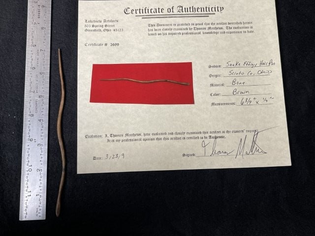 Snake Effigy Hair Pin with Thomas Mathews COA from Scioto County, Ohio Indian Artifact Arrowhead (1 of 7)