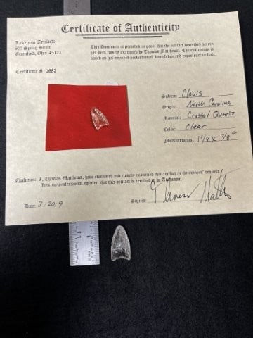 Clovis with Thomas Mathews COA from North Carolina Indian Artifact Arrowhead (1 of 5)