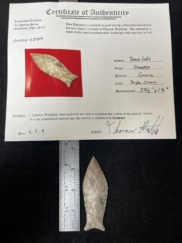 Beaver Lake with Thomas Mathews COA from Tennessee Indian Artifact Arrowhead (1 of 5)