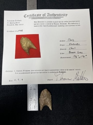 Clovis with Thomas Mathews COA from Kentucky Indian Artifact Arrowhead (1 of 5)