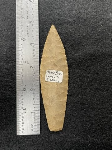 Agate Basin from Shelby County, Indiana Indian Artifact Arrowhead: KEY WORDS: INDIAN ARTIFACT ARTIFACTS ARROWHEAD ARROWHEADS NATIVE AMERICAN MISSISSIPPIAN QUAPAW CADDO POTTERY COINS MORGAN DOLLAR PEACE DOLLAR SILVER COINS. All coins have been Sigma tested for