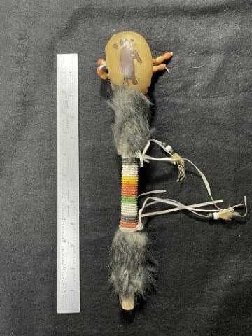 Dance Rattle with Beaded Handle Indian Artifact Arrowhead: KEY WORDS: INDIAN ARTIFACT ARTIFACTS ARROWHEAD ARROWHEADS NATIVE AMERICAN MISSISSIPPIAN QUAPAW CADDO POTTERY COINS MORGAN DOLLAR PEACE DOLLAR SILVER COINS. All coins have been Sigma tested for authent