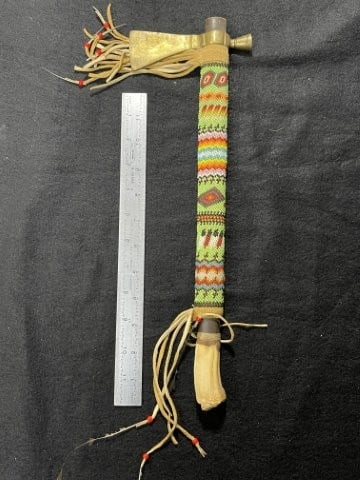 Trade Axe with beaded Handle Indian Artifact Arrowhead: KEY WORDS: INDIAN ARTIFACT ARTIFACTS ARROWHEAD ARROWHEADS NATIVE AMERICAN MISSISSIPPIAN QUAPAW CADDO POTTERY COINS MORGAN DOLLAR PEACE DOLLAR SILVER COINS. All coins have been Sigma tested for authent