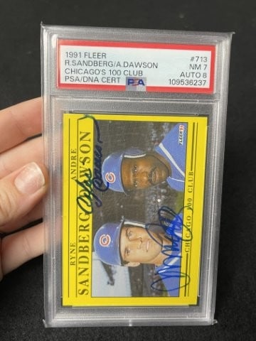 Ryne Sandberg & Andre Dawson Hand Signed Authentic Autograph: KEY WORDS: INDIAN ARTIFACT ARTIFACTS ARROWHEAD ARROWHEADS NATIVE AMERICAN MISSISSIPPIAN QUAPAW CADDO POTTERY COINS MORGAN DOLLAR PEACE DOLLAR SILVER COINS. All coins have been Sigma tested for