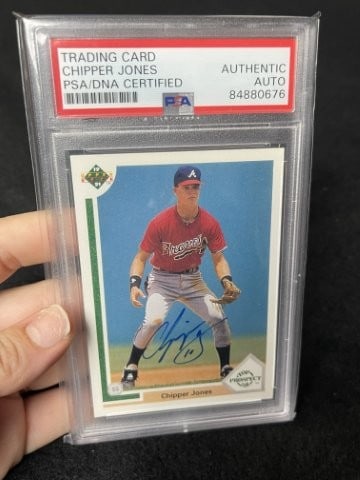 Chipper Jones Hand Signed Authentic Autograph: KEY WORDS: INDIAN ARTIFACT ARTIFACTS ARROWHEAD ARROWHEADS NATIVE AMERICAN MISSISSIPPIAN QUAPAW CADDO POTTERY COINS MORGAN DOLLAR PEACE DOLLAR SILVER COINS. All coins have been Sigma tested for authent