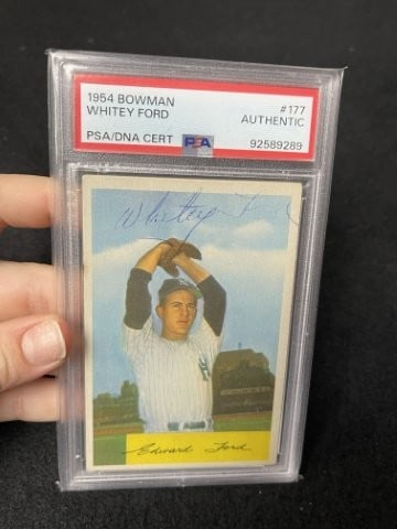 Whitey Ford Hand Signed Authentic Autograph: KEY WORDS: INDIAN ARTIFACT ARTIFACTS ARROWHEAD ARROWHEADS NATIVE AMERICAN MISSISSIPPIAN QUAPAW CADDO POTTERY COINS MORGAN DOLLAR PEACE DOLLAR SILVER COINS. All coins have been Sigma tested for authent