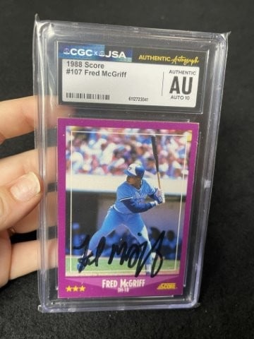 Fred McGriff Hand Signed Authentic Autograph: KEY WORDS: INDIAN ARTIFACT ARTIFACTS ARROWHEAD ARROWHEADS NATIVE AMERICAN MISSISSIPPIAN QUAPAW CADDO POTTERY COINS MORGAN DOLLAR PEACE DOLLAR SILVER COINS. All coins have been Sigma tested for authent