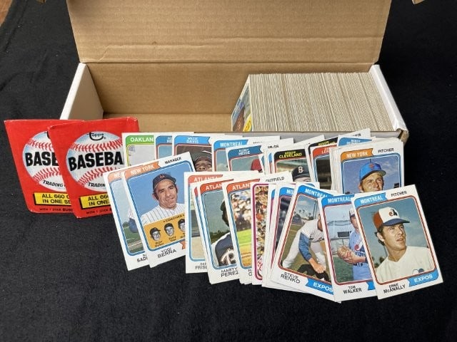Box of 1974 Topps Baseball Cards: KEY WORDS: INDIAN ARTIFACT ARTIFACTS ARROWHEAD ARROWHEADS NATIVE AMERICAN MISSISSIPPIAN QUAPAW CADDO POTTERY COINS MORGAN DOLLAR PEACE DOLLAR SILVER COINS. All coins have been Sigma tested for