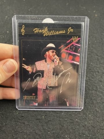 Hank Williams Jr. Hand Signed Authentic Autograph: KEY WORDS: INDIAN ARTIFACT ARTIFACTS ARROWHEAD ARROWHEADS NATIVE AMERICAN MISSISSIPPIAN QUAPAW CADDO POTTERY COINS MORGAN DOLLAR PEACE DOLLAR SILVER COINS. All coins have been Sigma tested for