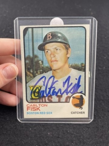 Carlton Fisk Hand Signed Authentic Autograph: KEY WORDS: INDIAN ARTIFACT ARTIFACTS ARROWHEAD ARROWHEADS NATIVE AMERICAN MISSISSIPPIAN QUAPAW CADDO POTTERY COINS MORGAN DOLLAR PEACE DOLLAR SILVER COINS. All coins have been Sigma tested for authent