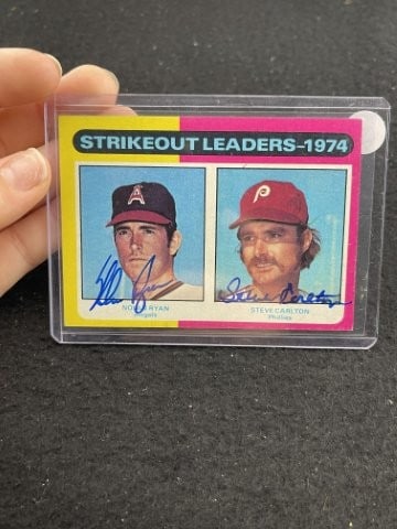 Steve Carlton & Nolan Ryan Hand Signed Authentic Autograph: KEY WORDS: INDIAN ARTIFACT ARTIFACTS ARROWHEAD ARROWHEADS NATIVE AMERICAN MISSISSIPPIAN QUAPAW CADDO POTTERY COINS MORGAN DOLLAR PEACE DOLLAR SILVER COINS. All coins have been Sigma tested for